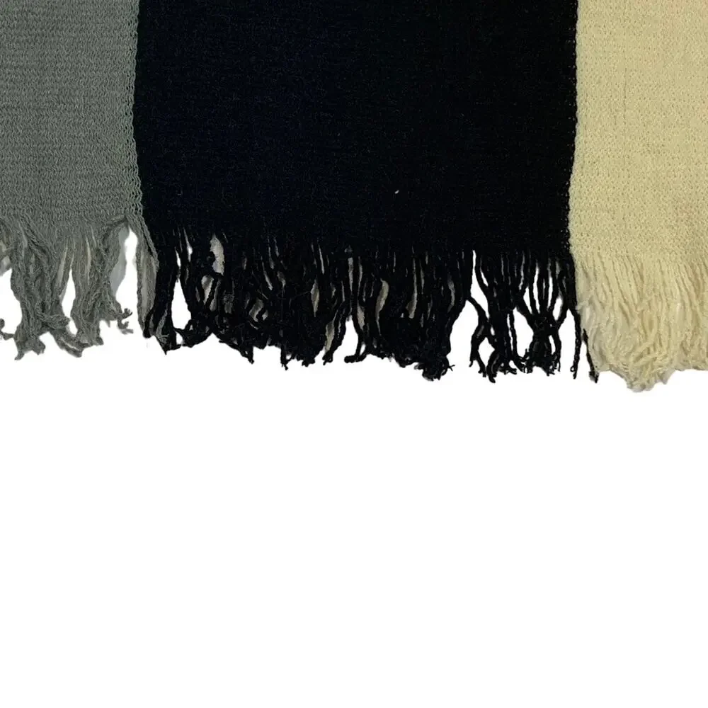 DONNI Color Block Fringe Knit Scarf One Size Gray Black Acrylic Lightweight Soft